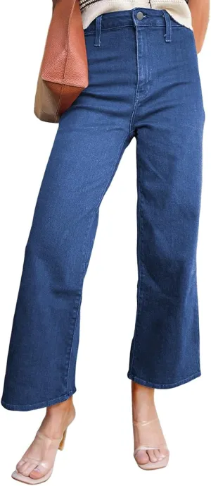 Astylish Womens High Waisted Jeans Stretchy Wide Leg Straight Trendy 2025 Summer Ankle Denim Pants No Front Pockets