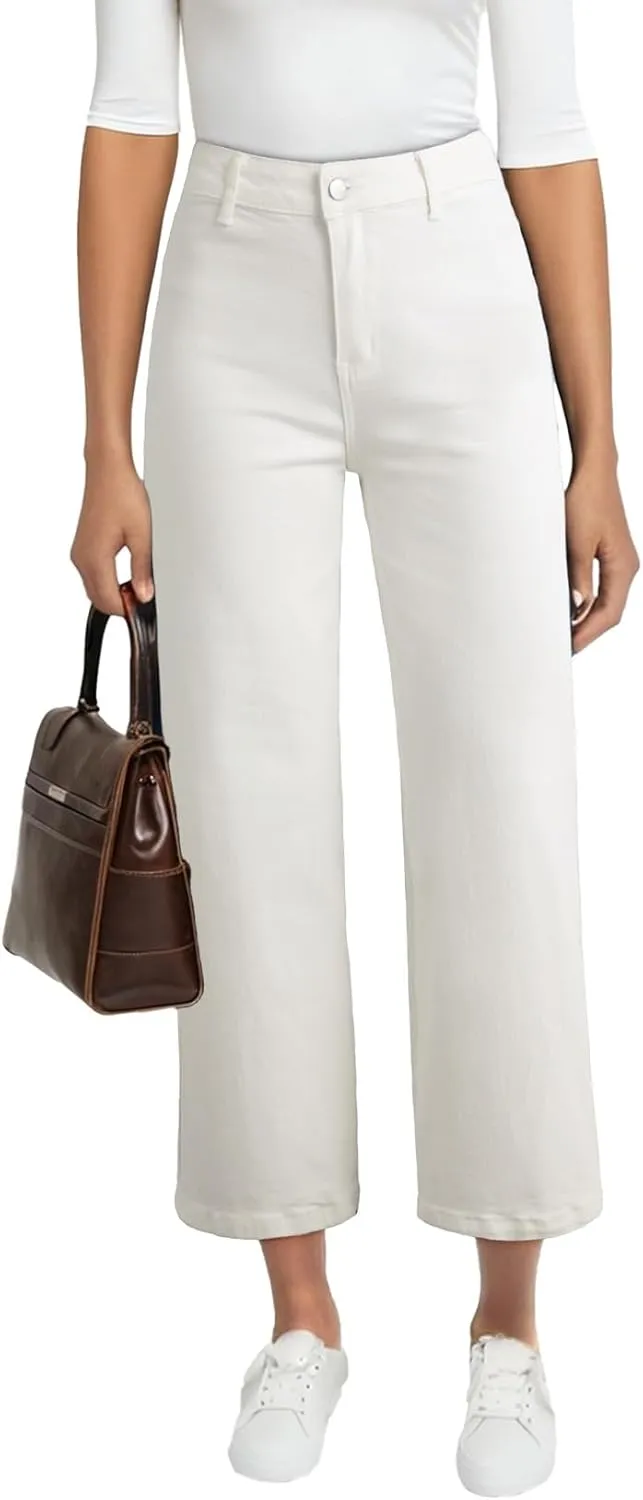 Astylish Womens High Waisted Jeans Stretchy Wide Leg Straight Trendy 2025 Summer Ankle Denim Pants No Front Pockets