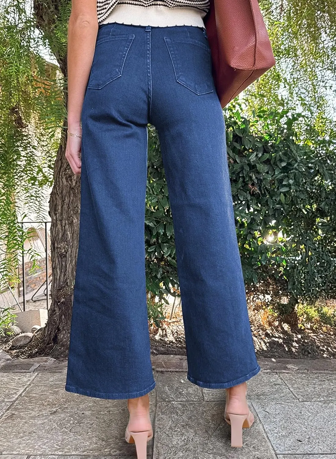 Astylish Womens High Waisted Jeans Stretchy Wide Leg Straight Trendy 2025 Summer Ankle Denim Pants No Front Pockets