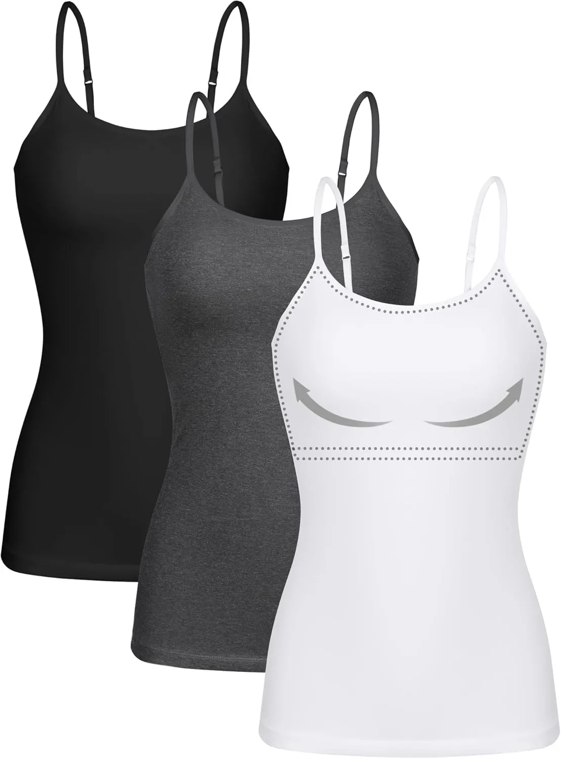 ATTRACO Womens Camisoles with Built in Bra Three Packs Cami