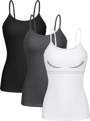 ATTRACO Womens Camisoles with Built in Bra Three Packs Cami