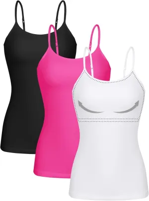 ATTRACO Womens Camisoles with Built in Bra Three Packs Cami