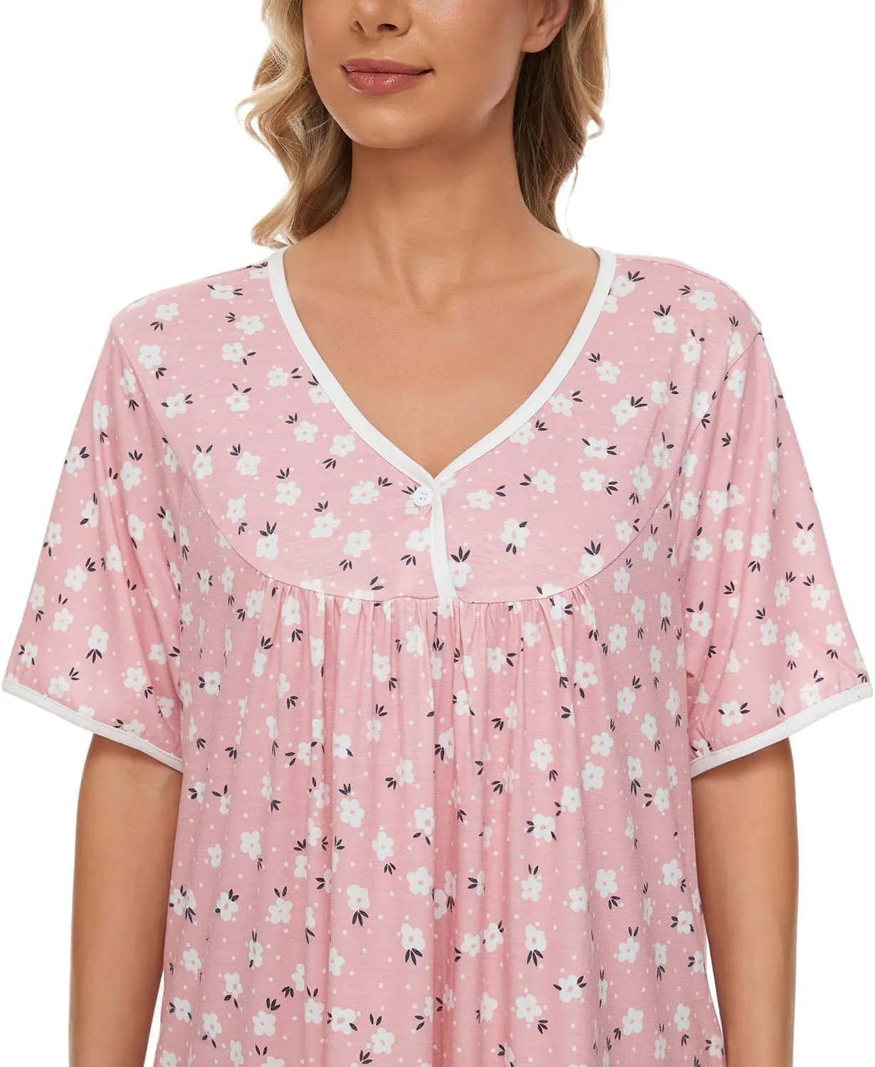 AVIIER Nightgows for Women Soft Cotton Night Shirts Short Sleeve Sleepwear with Pockets