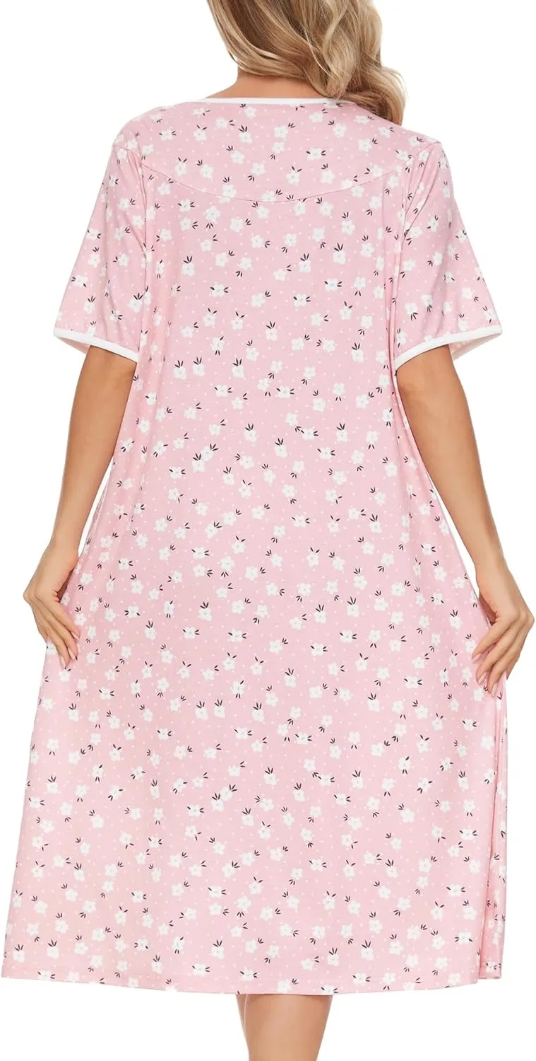 AVIIER Nightgows for Women Soft Cotton Night Shirts Short Sleeve Sleepwear with Pockets