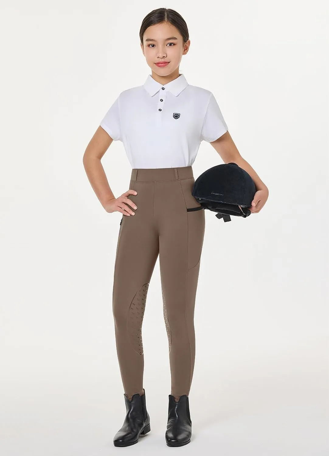 baleaf Girls Horse Riding Pants Kids Equestrian Breeches Belt Loops Knee-Patch Youth Schooling Tights Zipper Pocket