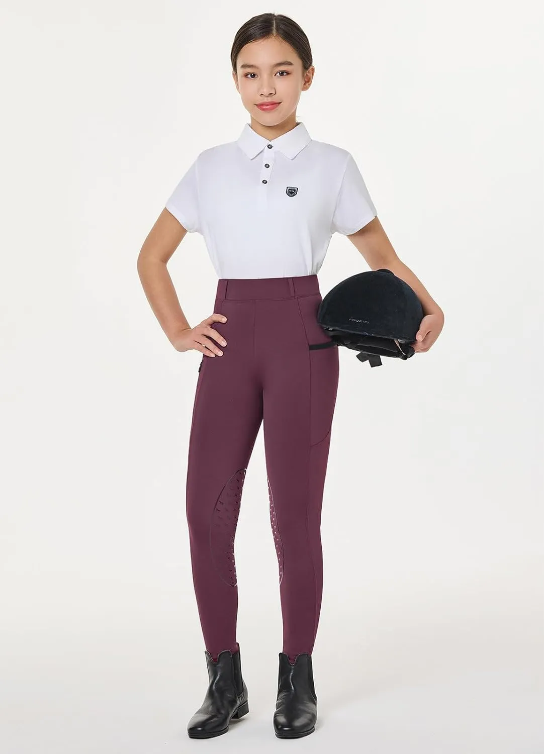 baleaf Girls Horse Riding Pants Kids Equestrian Breeches Belt Loops Knee-Patch Youth Schooling Tights Zipper Pocket