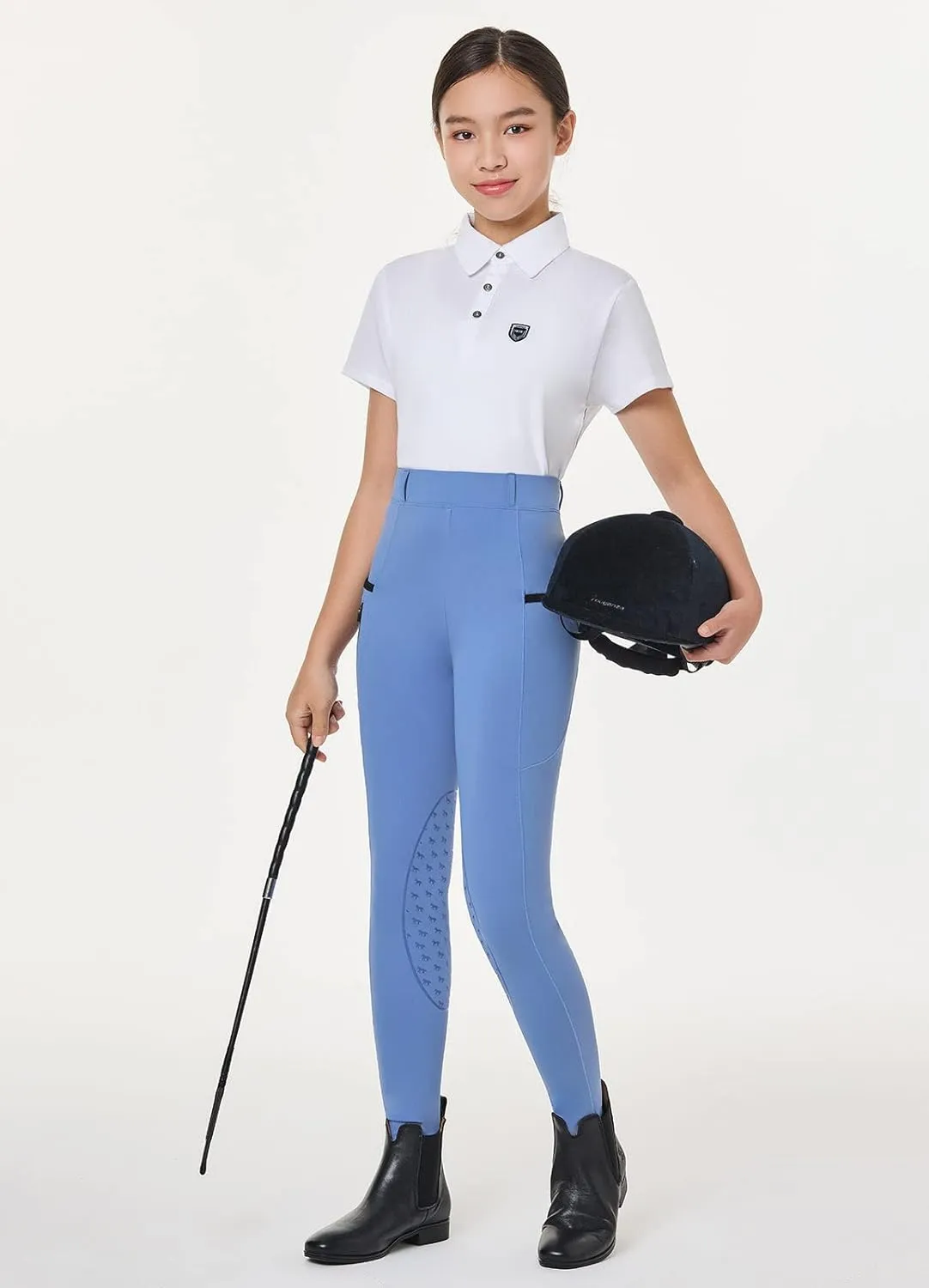 baleaf Girls Horse Riding Pants Kids Equestrian Breeches Belt Loops Knee-Patch Youth Schooling Tights Zipper Pocket