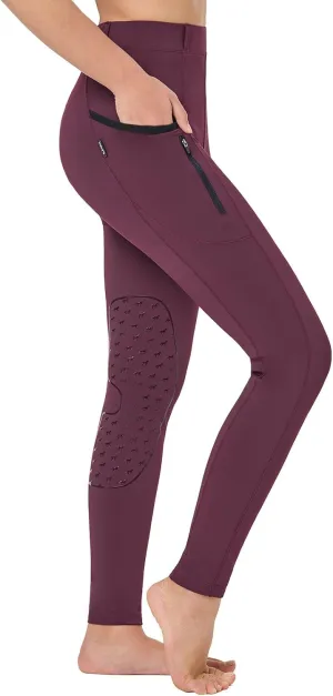 baleaf Girls Horse Riding Pants Kids Equestrian Breeches Belt Loops Knee-Patch Youth Schooling Tights Zipper Pocket