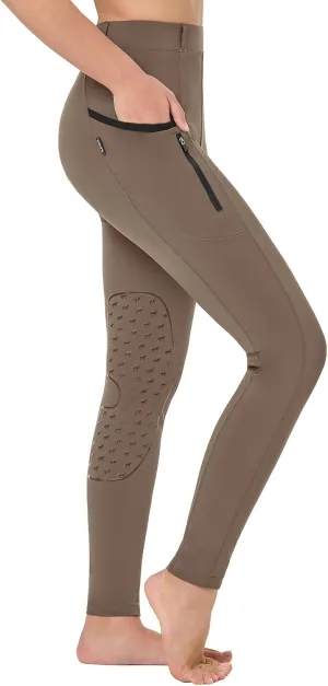 baleaf Girls Horse Riding Pants Kids Equestrian Breeches Belt Loops Knee-Patch Youth Schooling Tights Zipper Pocket