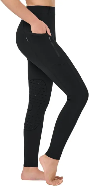 baleaf Girls Horse Riding Pants Kids Equestrian Breeches Belt Loops Knee-Patch Youth Schooling Tights Zipper Pocket
