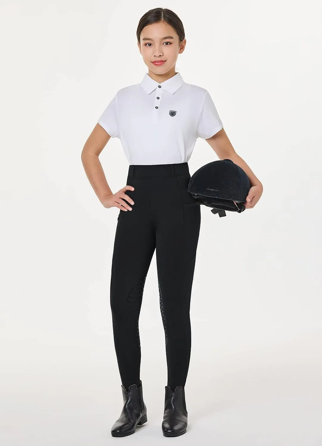 baleaf Girls Horse Riding Pants Kids Equestrian Breeches Belt Loops Knee-Patch Youth Schooling Tights Zipper Pocket