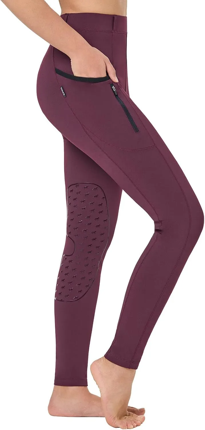 baleaf Girls Horse Riding Pants Kids Equestrian Breeches Belt Loops Knee-Patch Youth Schooling Tights Zipper Pocket