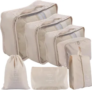 BALIN Premium 7 Set Packing Cubes for Suitcases, Travel Essentials for Carry on,Waterproof Luggage Organizer Bags Set for Travel Accessories - Beige Color