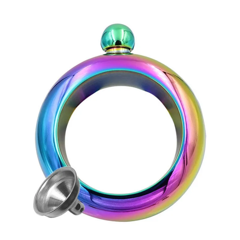 Bangle Bracelet Hip Flask Silver/Rainbow/Copper Grade 304 Stainless Steel High Quality Whiskey Drink-ware and Funnel Set