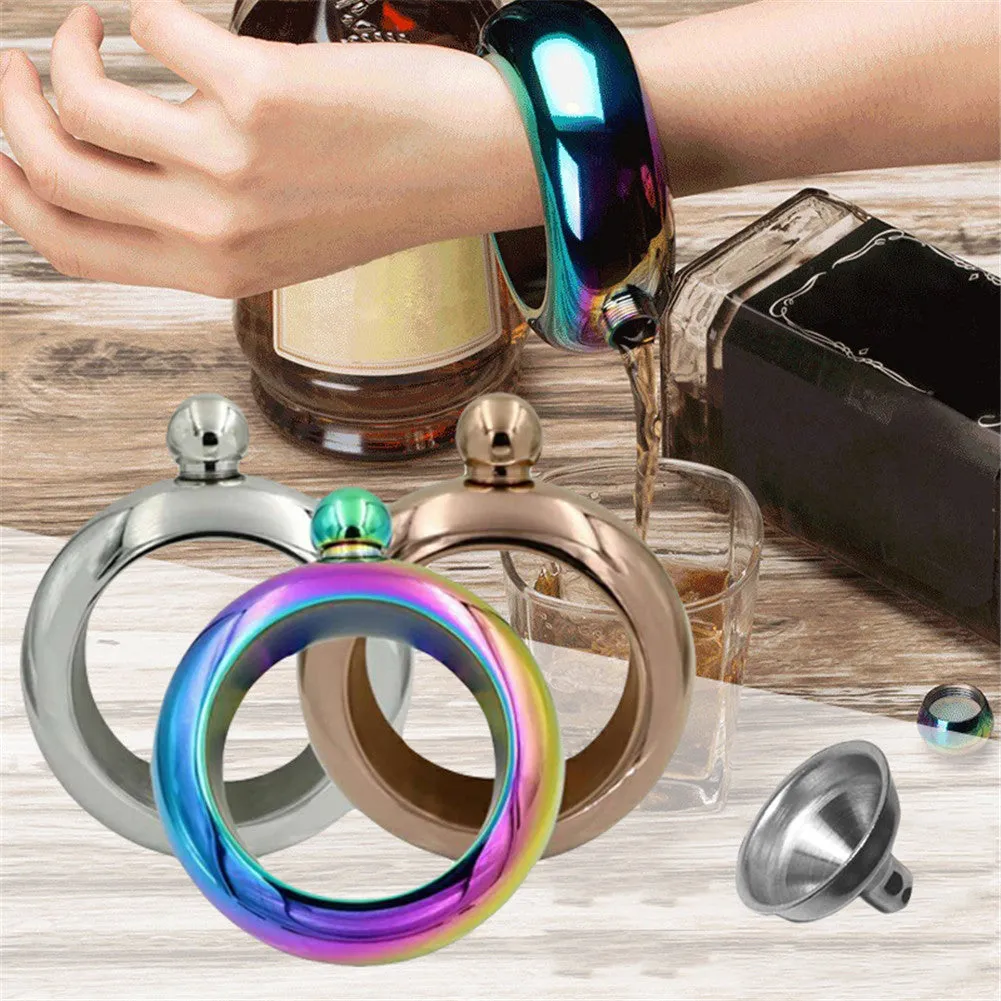 Bangle Bracelet Hip Flask Silver/Rainbow/Copper Grade 304 Stainless Steel High Quality Whiskey Drink-ware and Funnel Set