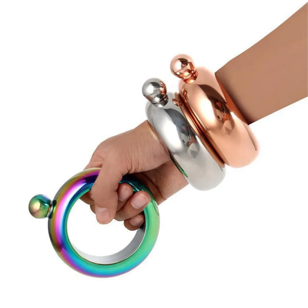 Bangle Bracelet Hip Flask Silver/Rainbow/Copper Grade 304 Stainless Steel High Quality Whiskey Drink-ware and Funnel Set