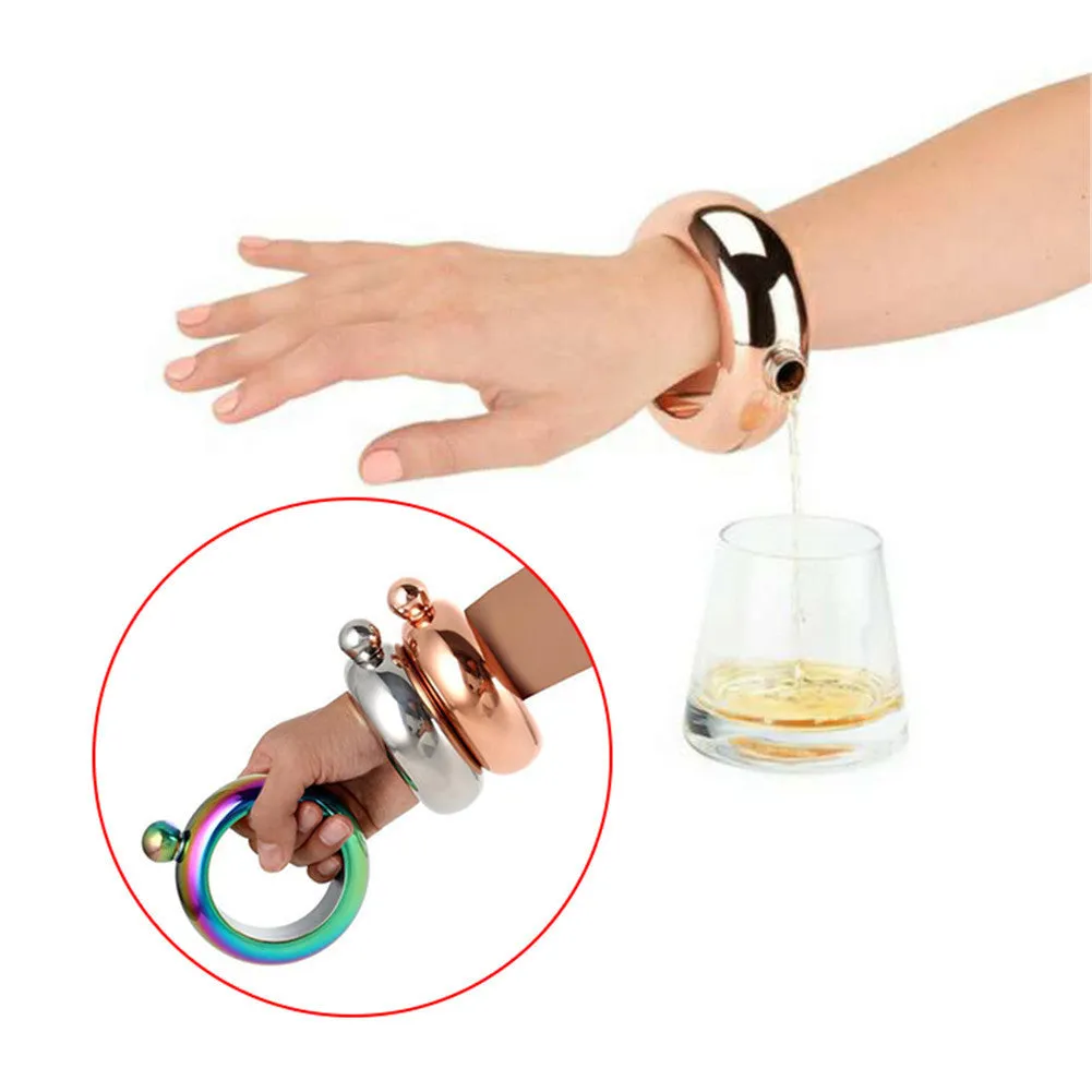 Bangle Bracelet Hip Flask Silver/Rainbow/Copper Grade 304 Stainless Steel High Quality Whiskey Drink-ware and Funnel Set