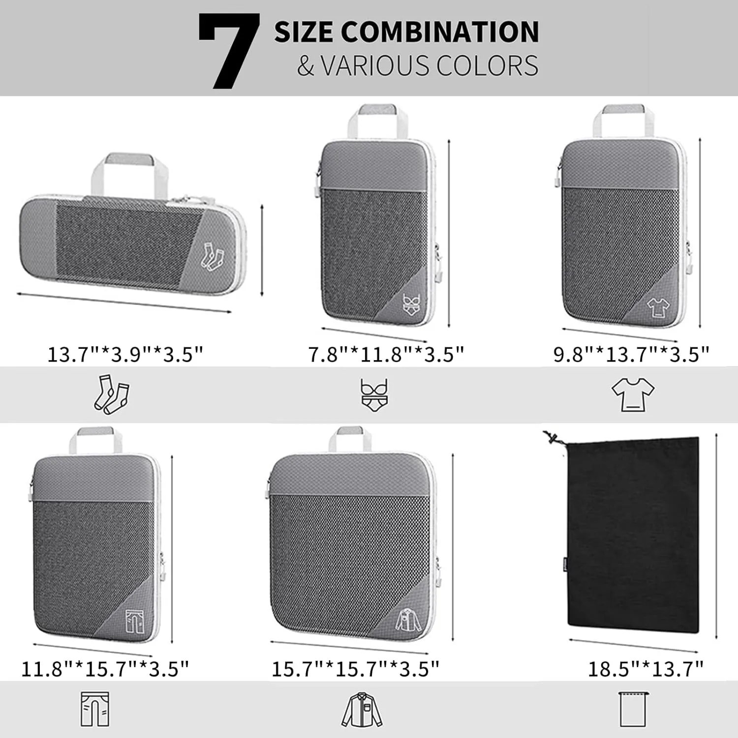 Barsine Packing Cubes Set of 7 Compression Suitcase Luggage Organizer Bags for Travel Accessories, Beige