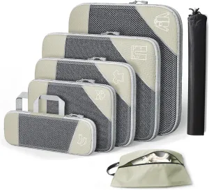 Barsine Packing Cubes Set of 7 Compression Suitcase Luggage Organizer Bags for Travel Accessories, Beige