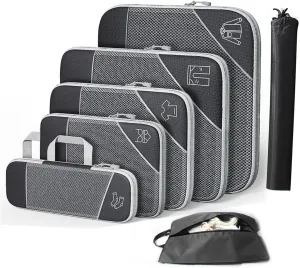 Barsine Packing Cubes Set of 7 Compression Suitcase Luggage Organizer Bags for Travel Accessories, Black