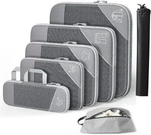 Barsine Packing Cubes Set of 7 Compression Suitcase Luggage Organizer Bags for Travel Accessories, Grey