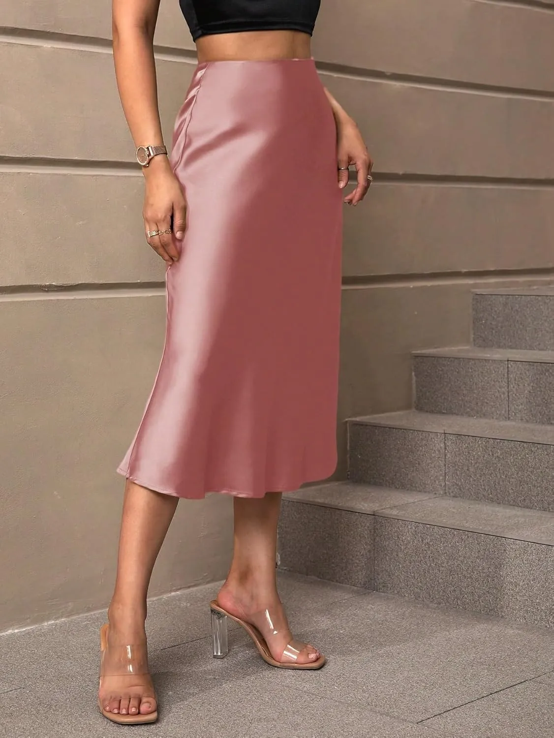 Beach Causal Women's Skirt Women Elegant Twill Midi Skirt