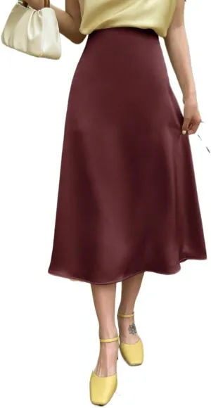 Beach Causal Women's Skirt Women's Solid Color Hem Elegant Midi Skirt