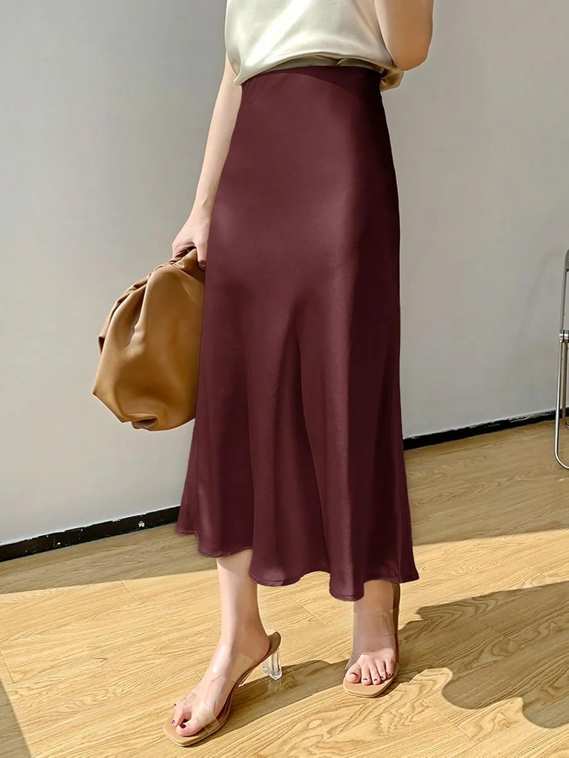 Beach Causal Women's Skirt Women's Solid Color Hem Elegant Midi Skirt