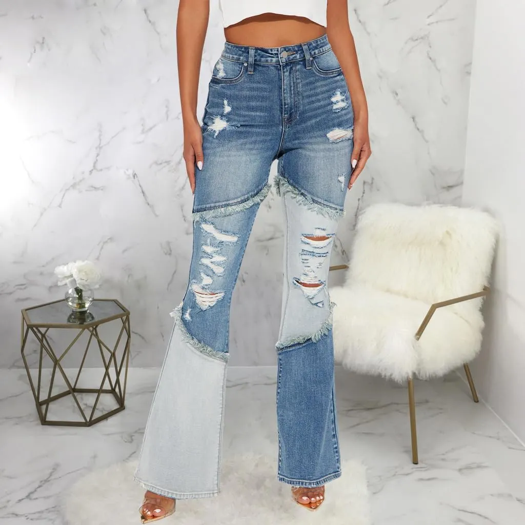 BessCops Women's Boyfriend Jeans Stretchy Ripped Distressed Denim Mom Jean Pants