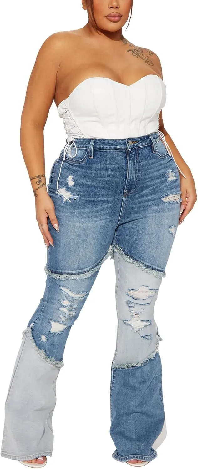 BessCops Women's Boyfriend Jeans Stretchy Ripped Distressed Denim Mom Jean Pants