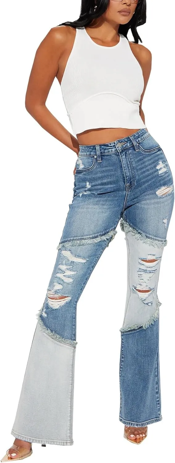 BessCops Women's Boyfriend Jeans Stretchy Ripped Distressed Denim Mom Jean Pants