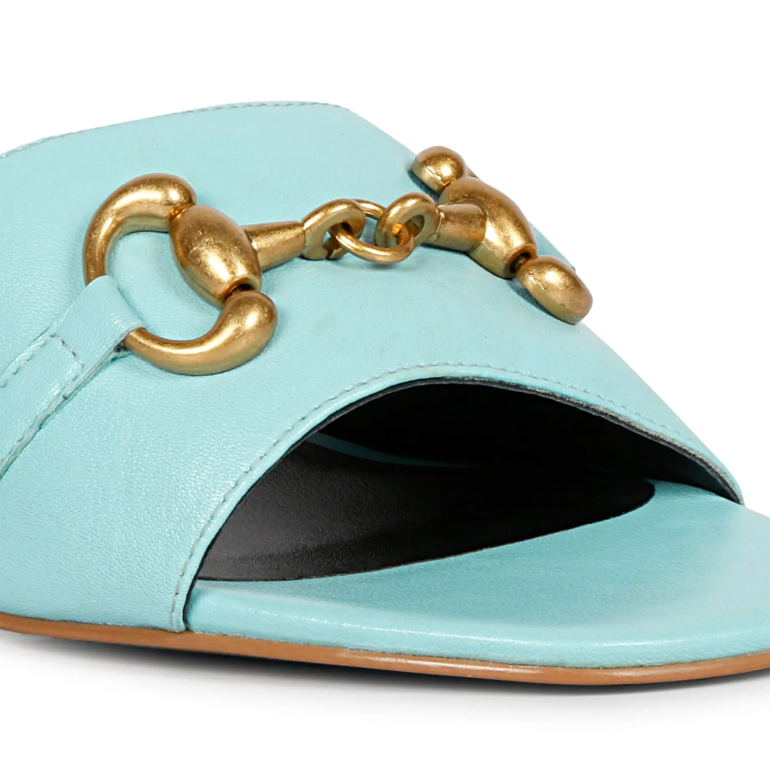 Bianca Sky Blue Leather Stiletto Heel Mules