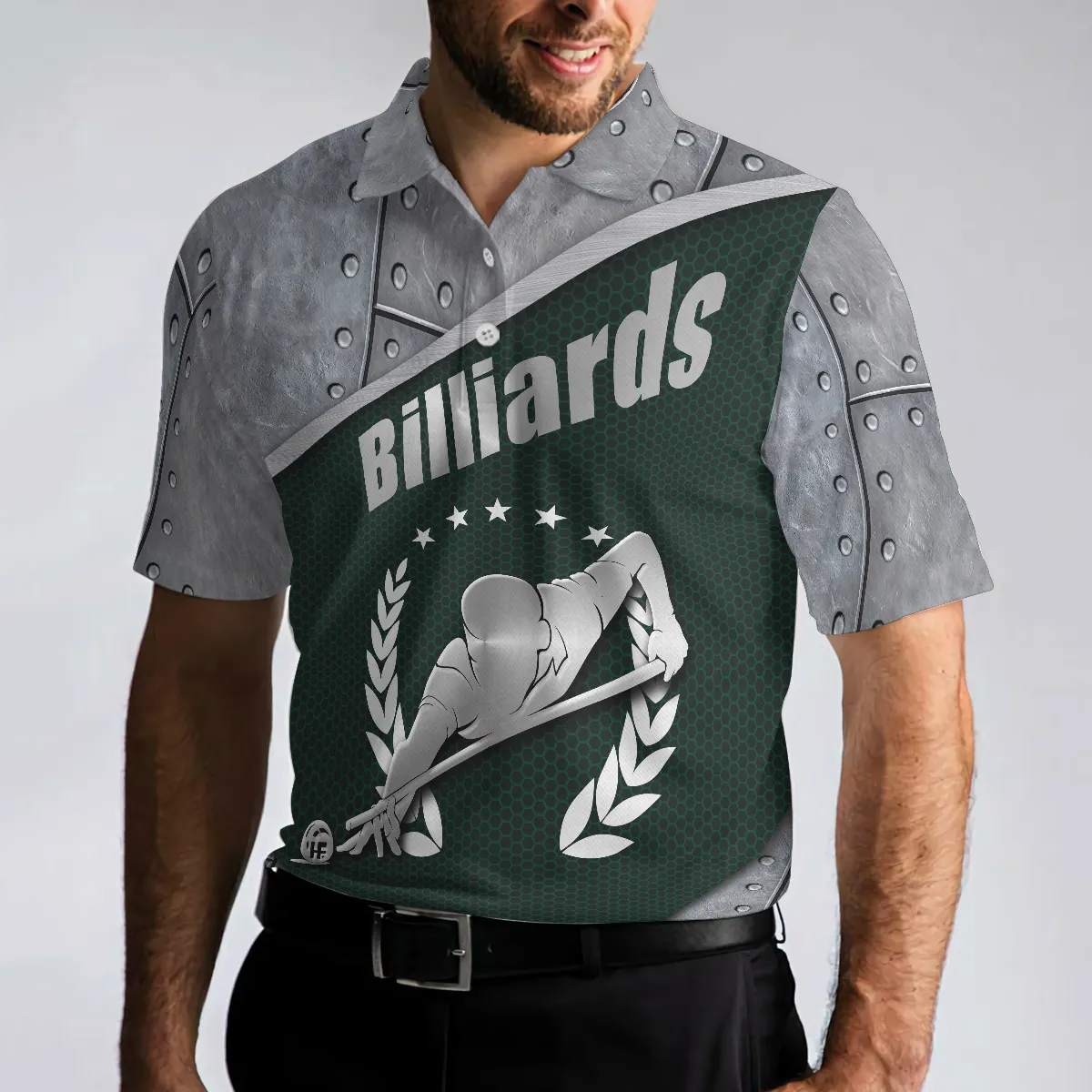 Billiards Steel Pattern Polo Shirt, Cool Pool Player Billiards Shirt For Men