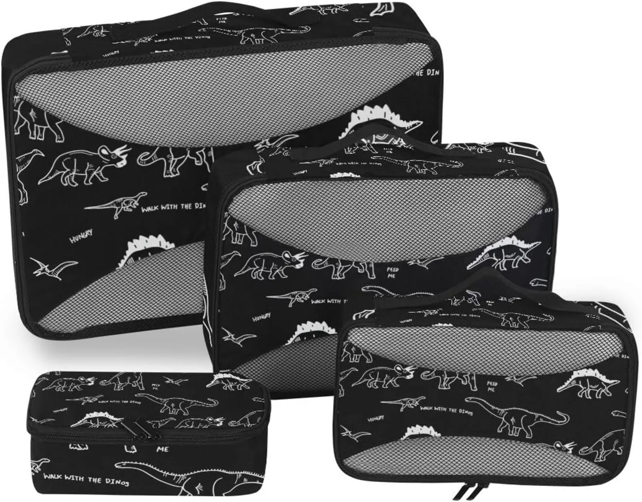 Black and White Dinosaur Travel Packing Cube Set of 4 Pack Luggage Packing Organizers Suitcase Organizer Bags for Travel