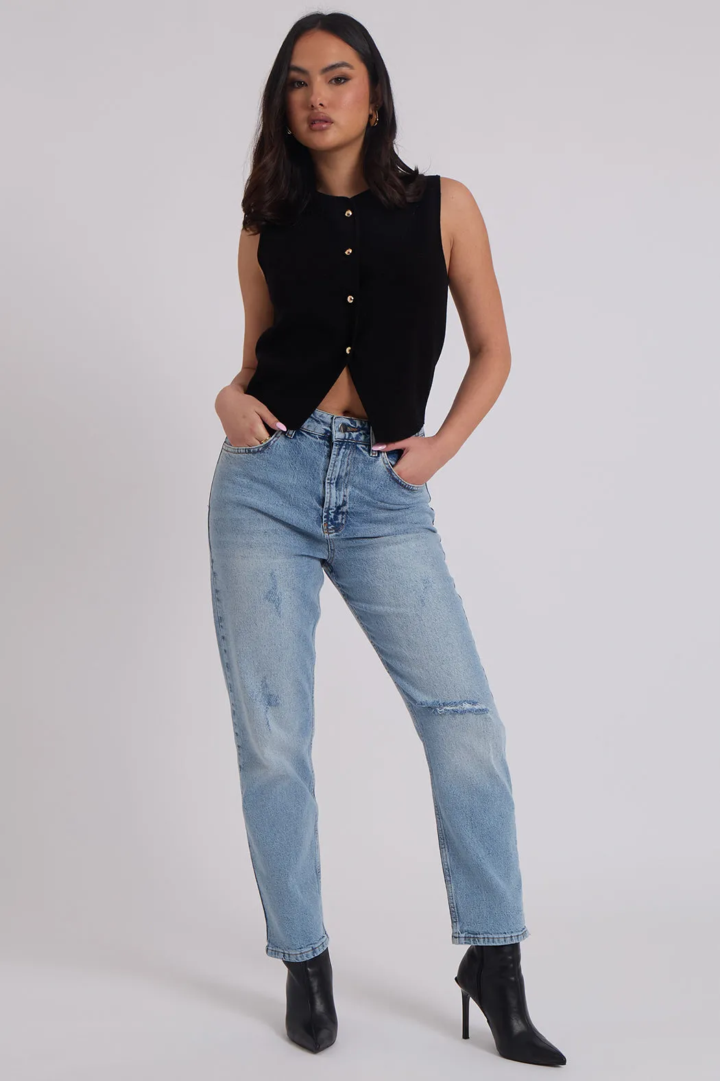 Black Button Front Vest