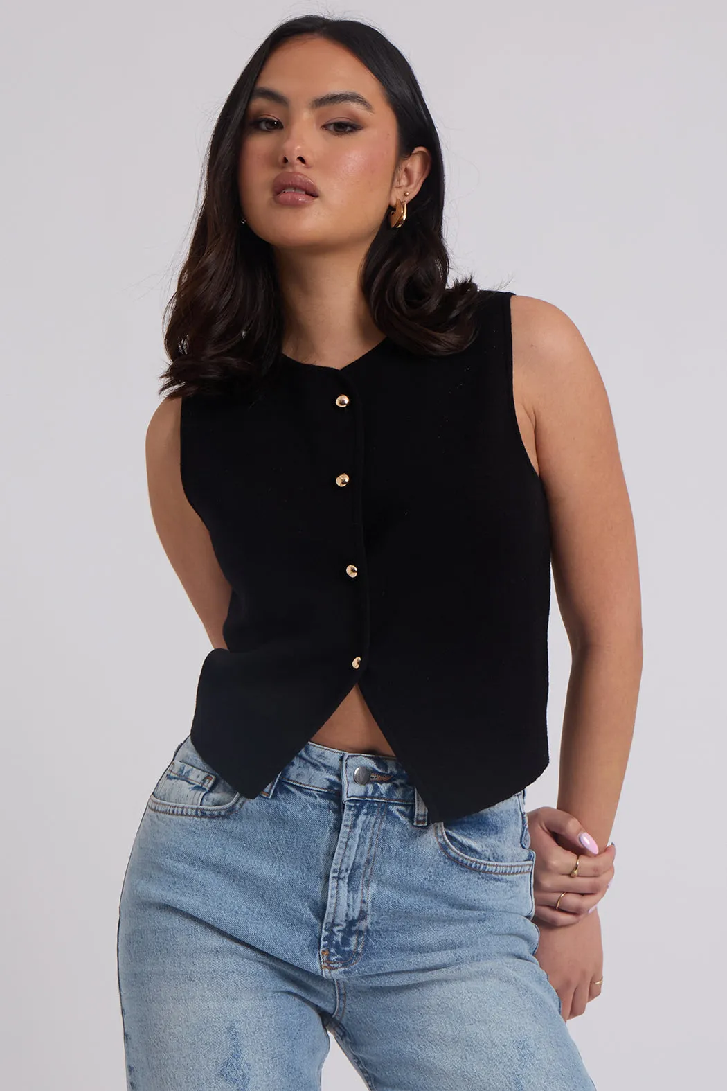 Black Button Front Vest