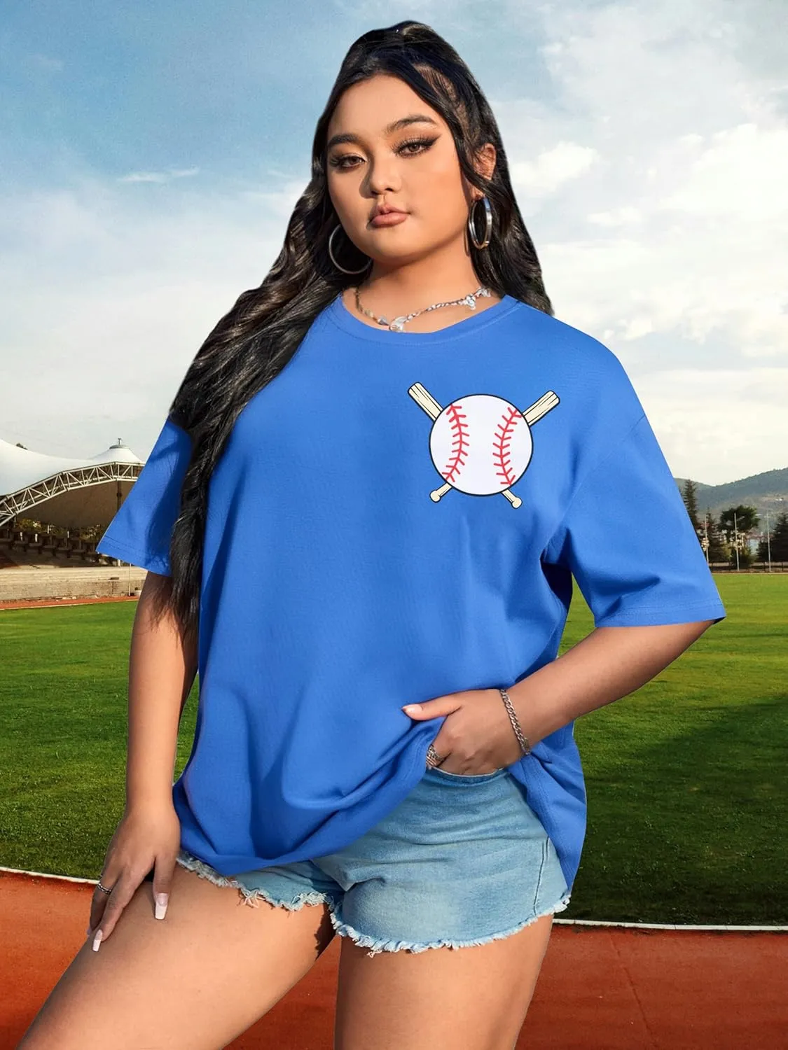 BLANCHES Plus Size Baseball Shirt Women in My Baseball Mom Era Graphic Tee Game Day T-Shirt Softball Mom Tops