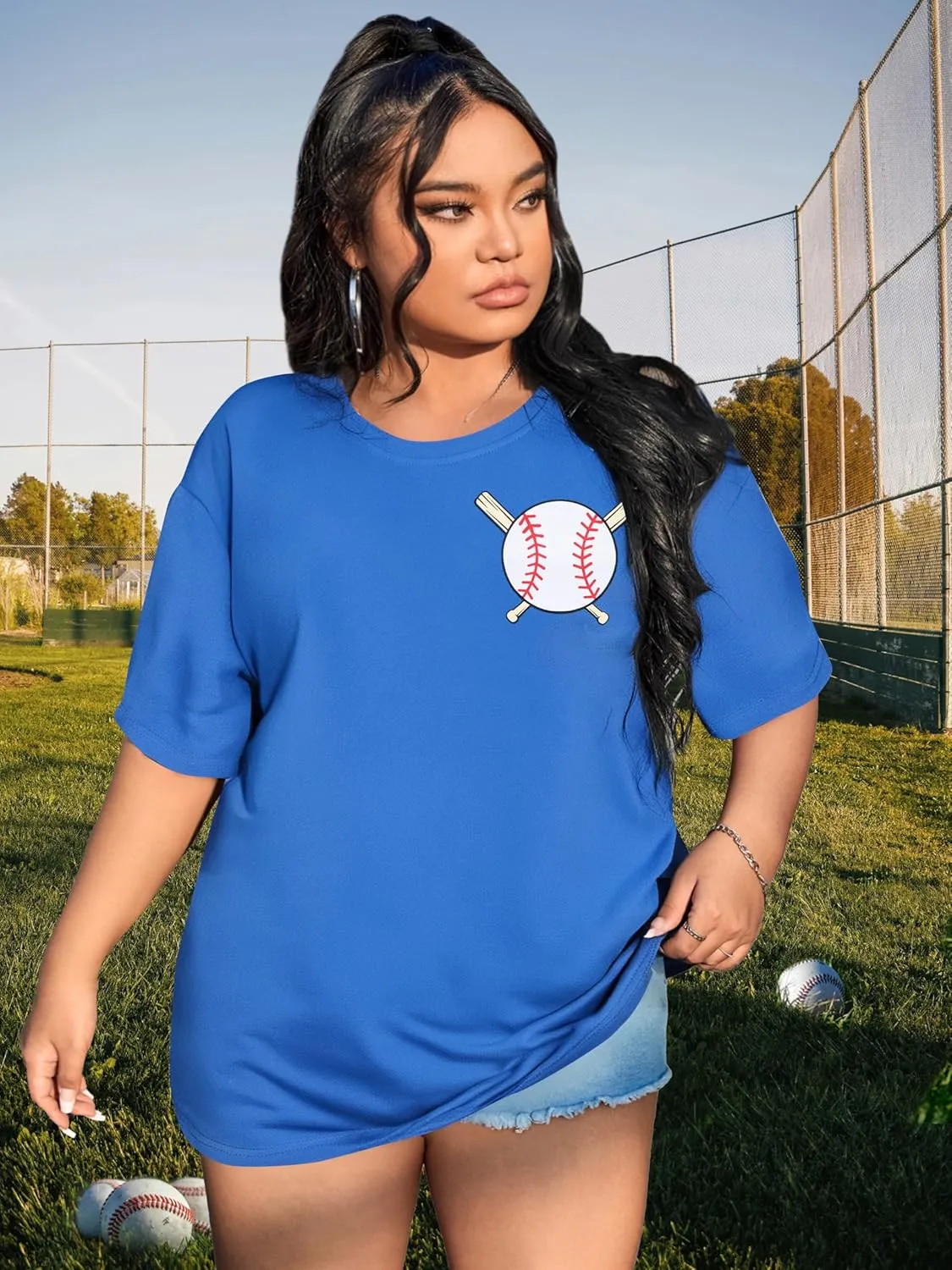 BLANCHES Plus Size Baseball Shirt Women in My Baseball Mom Era Graphic Tee Game Day T-Shirt Softball Mom Tops