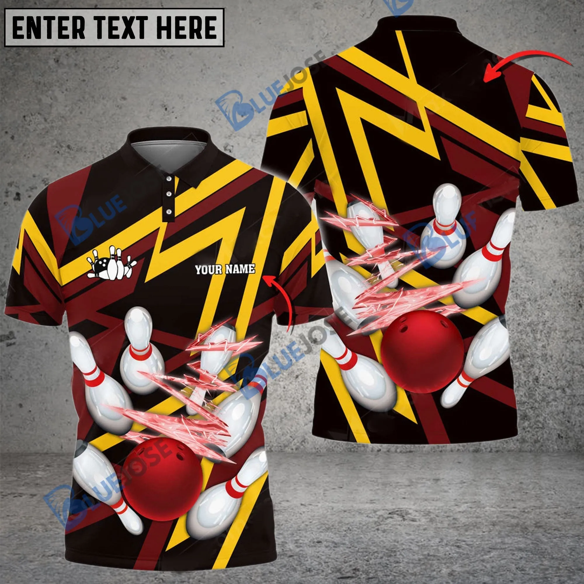 BlueJose Bowling And Pins 10000 Volt Throw Customized Name 3D Shirt (4 Colors)