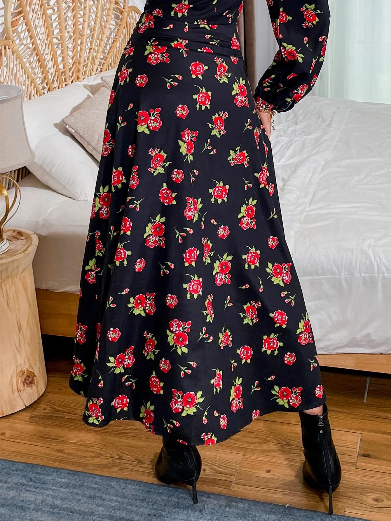 Boho All Over Print Twist High Waist Long Women Skirt