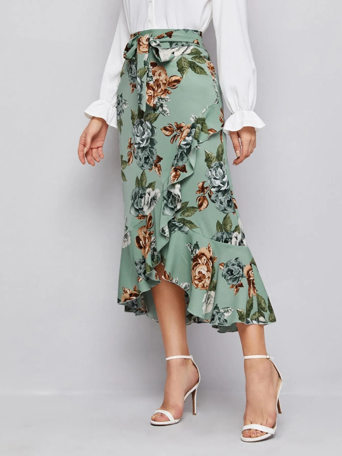 Boho Floral Zipper High Waist Long Women Skirt