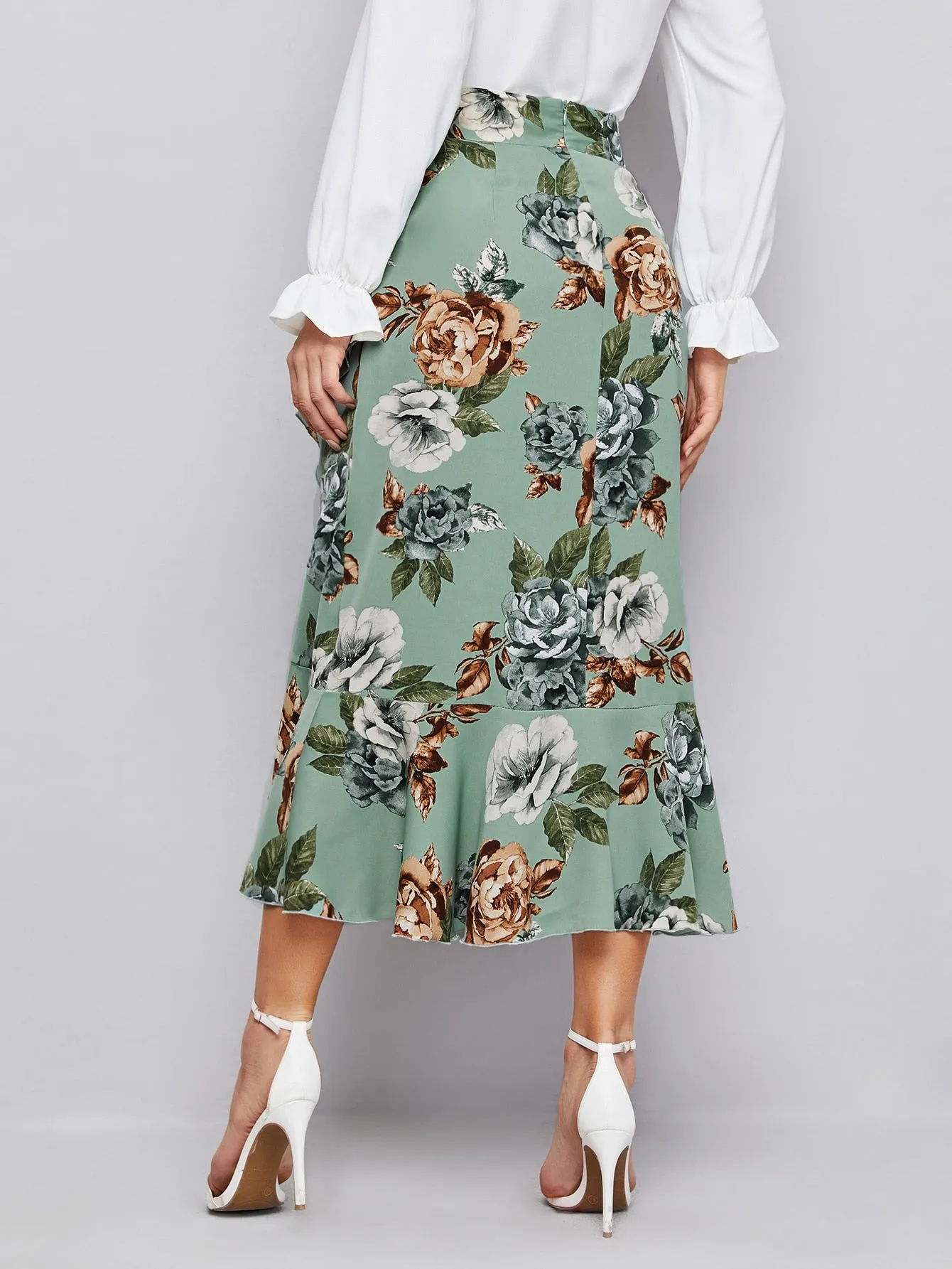 Boho Floral Zipper High Waist Long Women Skirt