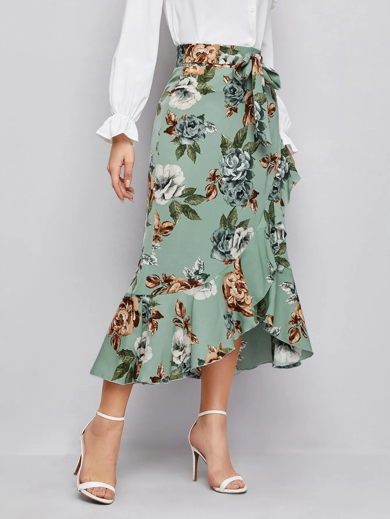 Boho Floral Zipper High Waist Long Women Skirt