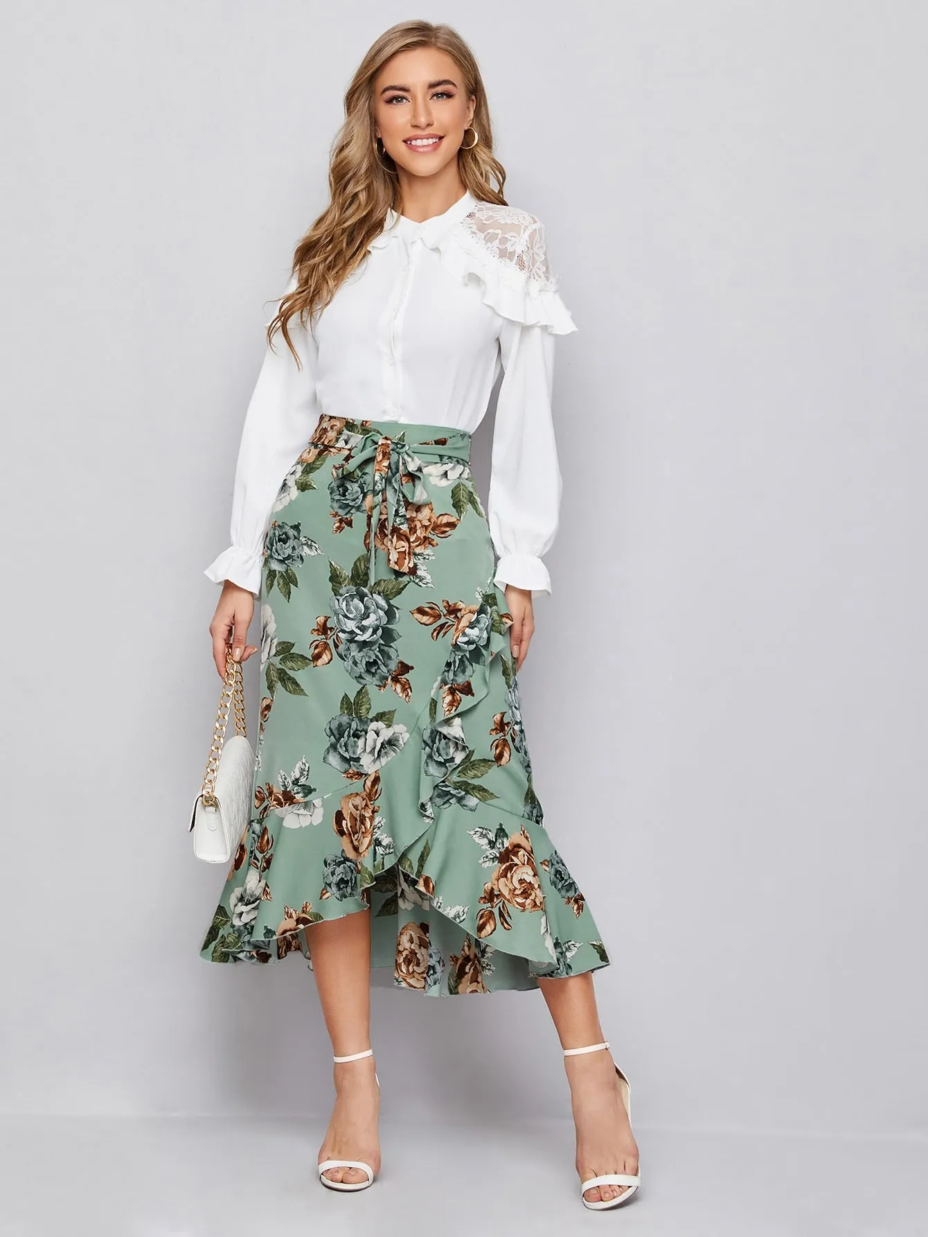 Boho Floral Zipper High Waist Long Women Skirt