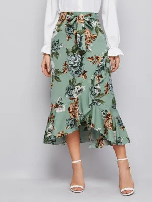 Boho Floral Zipper High Waist Long Women Skirt
