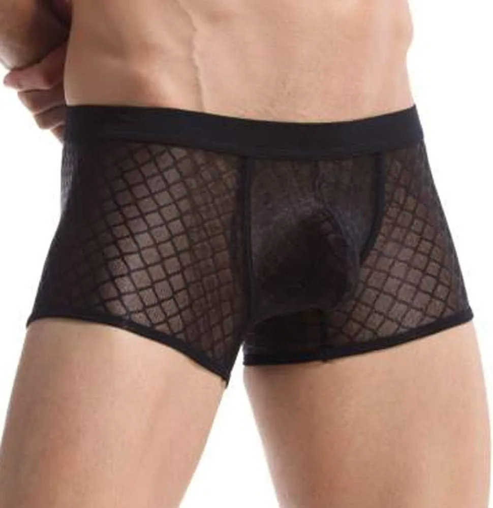 Boxers for Men Men's Sexy Underwear Soft Mesh Open Fly Boxer Briefs