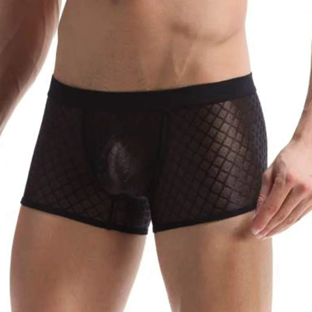 Boxers for Men Men's Sexy Underwear Soft Mesh Open Fly Boxer Briefs