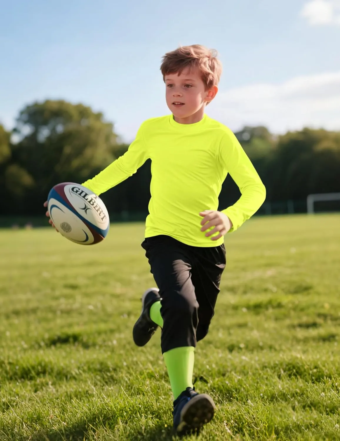 Boys Neon Shirts UPF 50  Performance Long Sleeve Shirts Quick Dry Fit Athletic Tshirt Rash Guard for Kids Youth 2T-16 Years