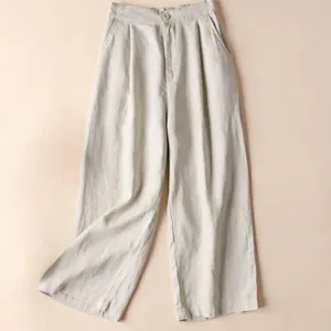 Buddha Stones Commute Solid Color Drawstring 7-8 Length Cotton Linen Women's Wide Leg Pants With Pockets