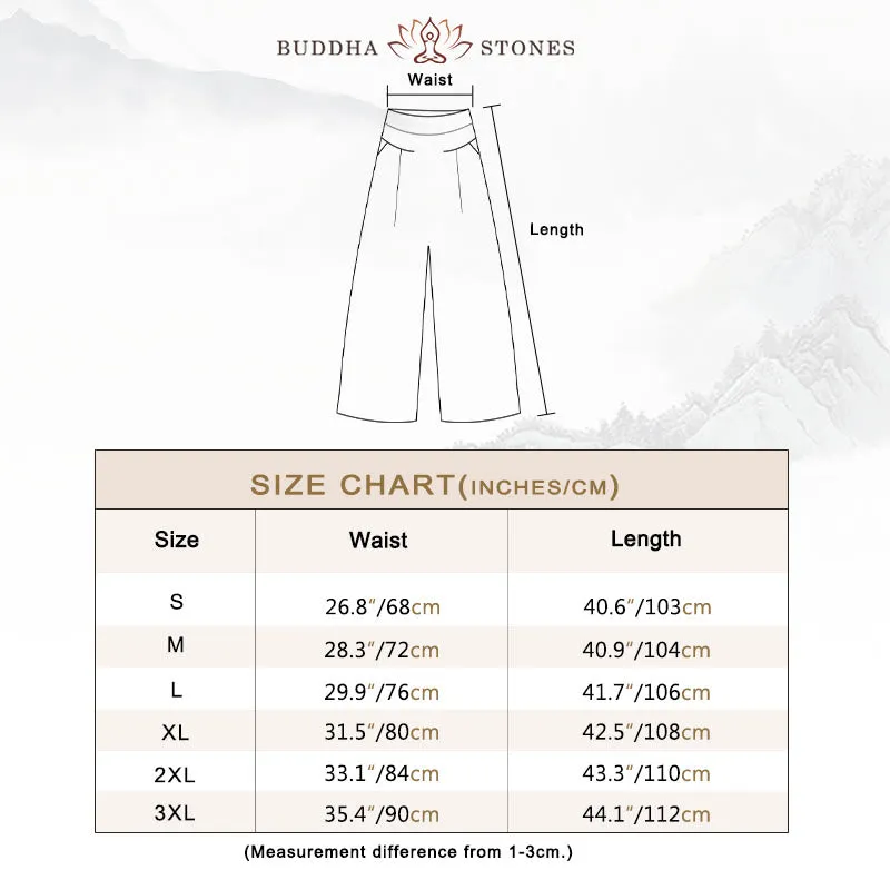 Buddha Stones Plain Color Cotton Linen High Waist Wide Leg Pants With Pockets